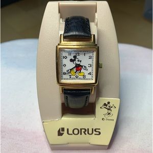 Vintage lotus Disney Mickey Mouse watch black leather band